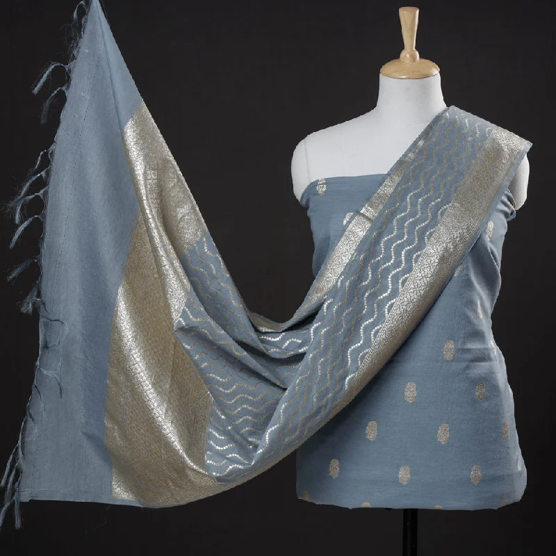 Grey - 2pc Cotton x Viscose Zari Banarasi Dress Material