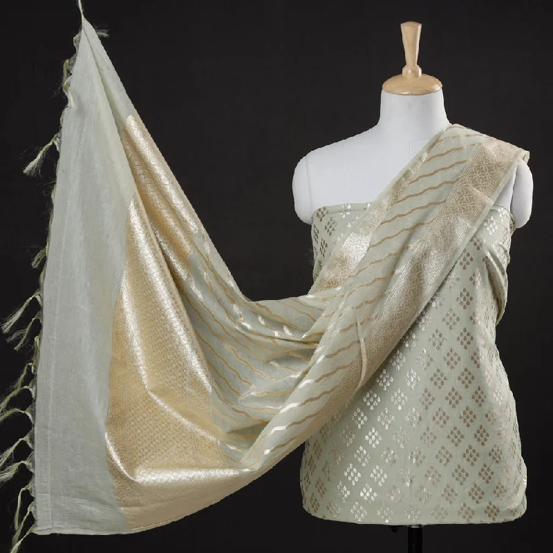 Beige - 2pc Cotton x Viscose Zari Banarasi Dress Material