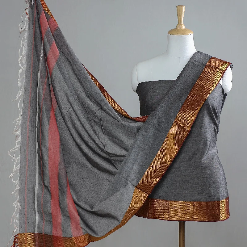 Grey - 3pc Traditional Cotton Dharwad Dress Material 12
