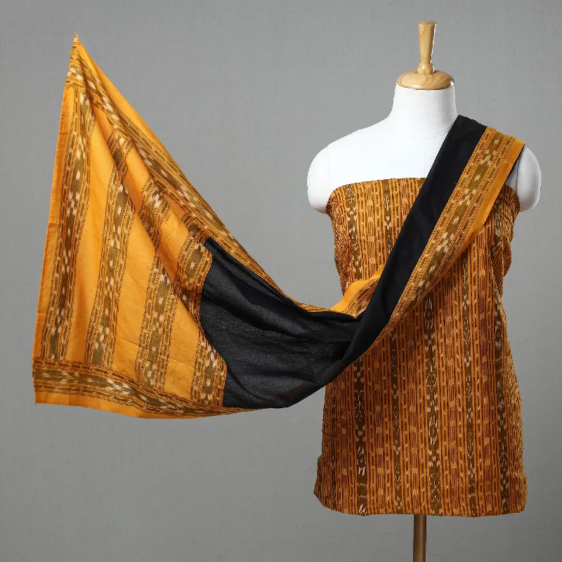 Yellow - 3pc Ikat Cotton Handloom Sambalpuri Dress Material 20