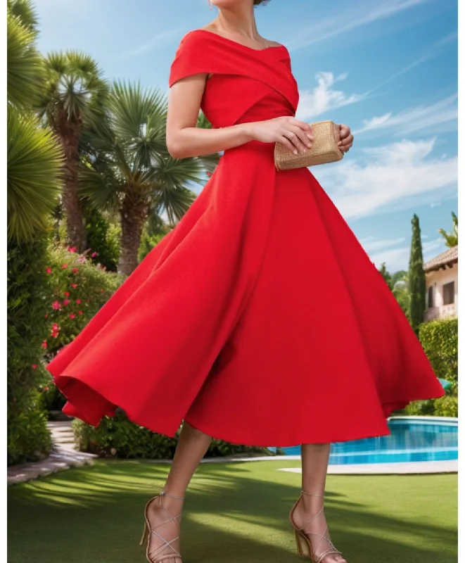 A-Line Tea Length Satin Prom Dress CS0455