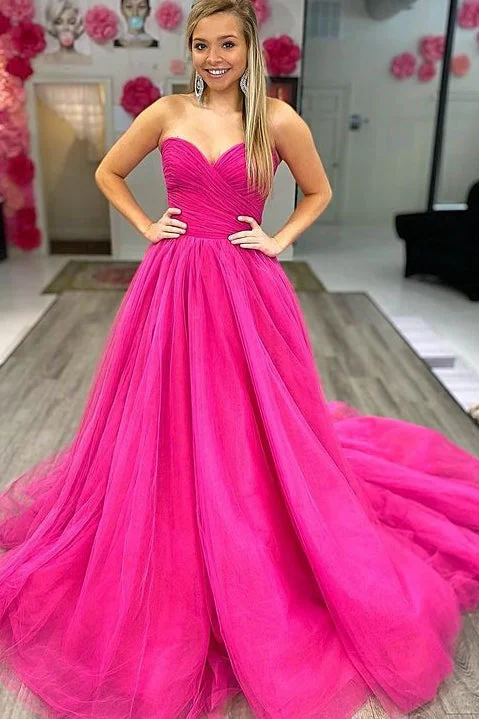Evening Dresses Formal Dresses Strapless A Line Sweetheart Tulle Long Prom Dresses