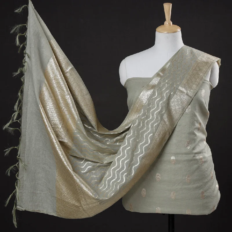 Grey - 2pc Cotton x Viscose Zari Banarasi Dress Material