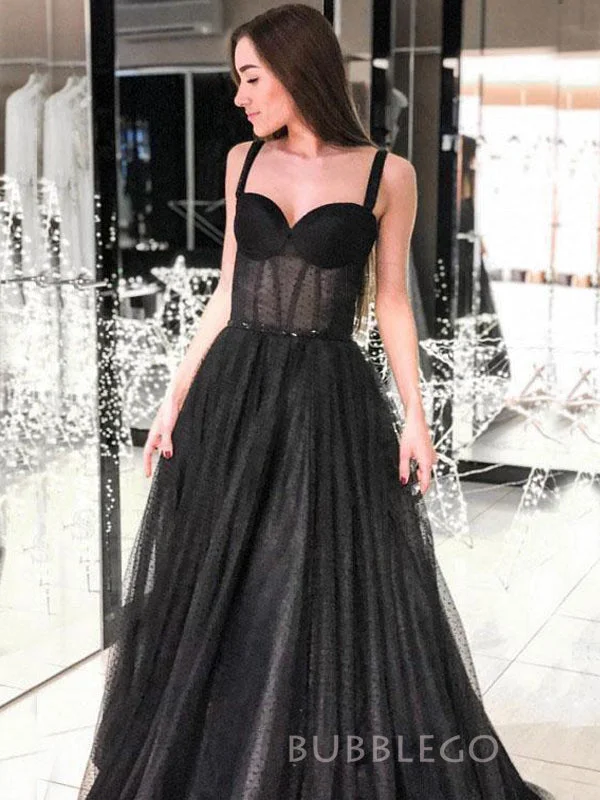 A-line Black Tulle Straps Long Evening Prom Dresses, Custom Sweetheart Prom Dresses, BGS0274 A-line Black Tulle Straps Long Evening Prom Dresses, Custom Sweetheart Prom Dresses, BGS0274