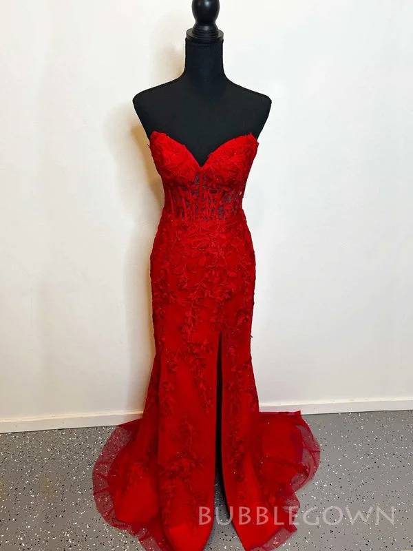 Popular Mermaid Tulle Appliques Sweetheart Long Sleeves Long Evening Prom Dresses, Custom Strapless Prom Dresses, BGS0279 Popular Mermaid Tulle Appliques Sweetheart Long Sleeves Long Evening Prom Dresses, Custom Strapless Prom Dresses, BGS0279