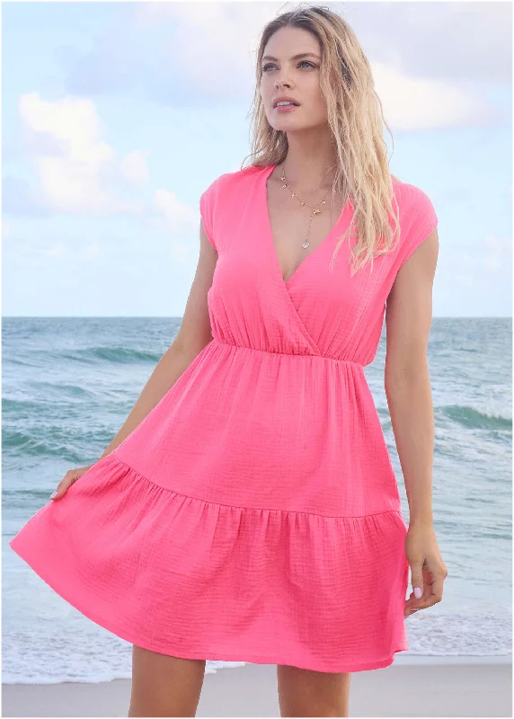 Tiered Cover-Up Dress - Raspberry