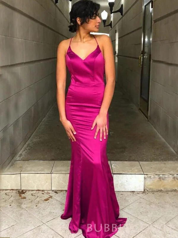 Popular Fuchsia Satin Mermaid Long Evening Prom Dresses, Custom Spaghetti Straps Prom Dresses, BGS0248 Popular Fuchsia Satin Mermaid Long Evening Prom Dresses, Custom Spaghetti Straps Prom Dresses, BGS0248