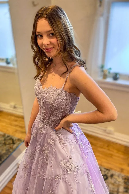 Tulle Lace Formal Evening Dresses Light Purple Sweetheart Appliques Long Prom Dresses Tulle Lace Formal Evening Dresses Light Purple Sweetheart Appliques Long Prom Dresses