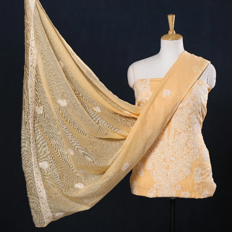 Beige - 2pc Hand Embroidery Kota Doria Chikankari Dress Material