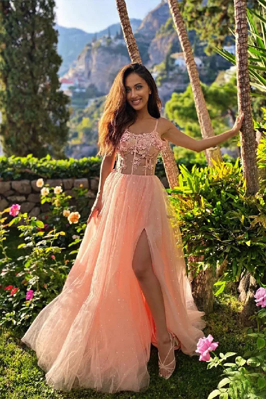 Gorgeous A-line Sleeveless Appliques Flora Prom Dress With Slit