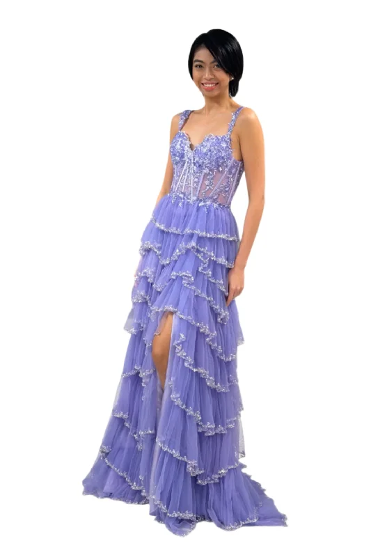 Lucci Lu 1432 Size 8, 18 Dusty Lilac Beaded Layered Prom Dress Maxi Slit Lace Sheer Corset Formal Pageant Gown Lucci Lu 1432 Size 8, 18 Dusty Lilac Beaded Layered Prom Dress Maxi Slit Lace Sheer Corset Formal Pageant Gown
