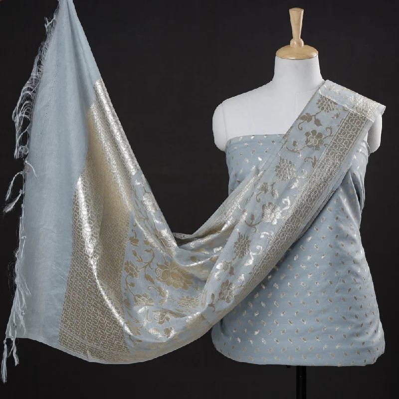Grey - 2pc Cotton x Viscose Zari Banarasi Dress Material