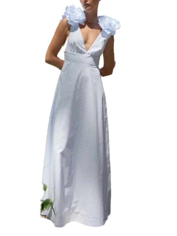 The Eliza Dress In Ice Blue Fine Stripe
