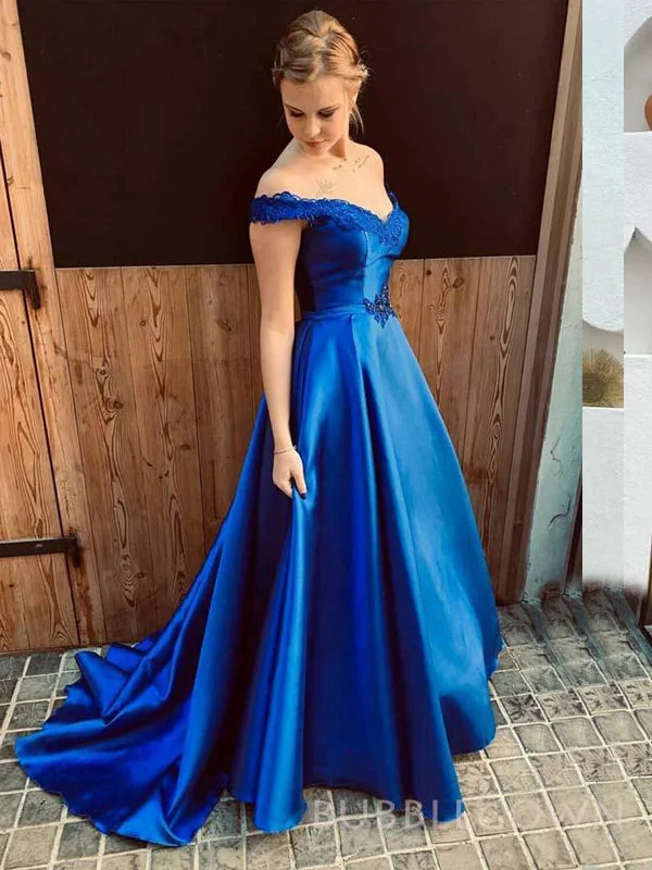 Formal Royal Blue Satin Appliques Long Evening Prom Dresses, Custom A-line Prom Dresses, BGS0278 Formal Royal Blue Satin Appliques Long Evening Prom Dresses, Custom A-line Prom Dresses, BGS0278