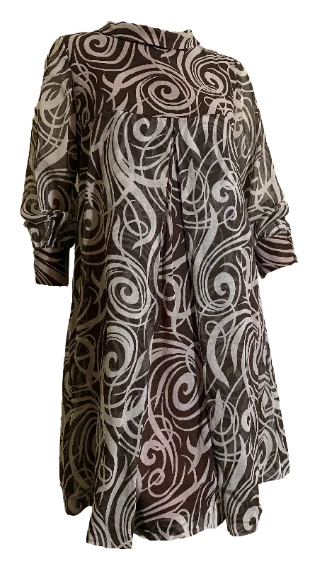 Cocoa and White Swirled Print Cotton Swing Dress circa 1960s