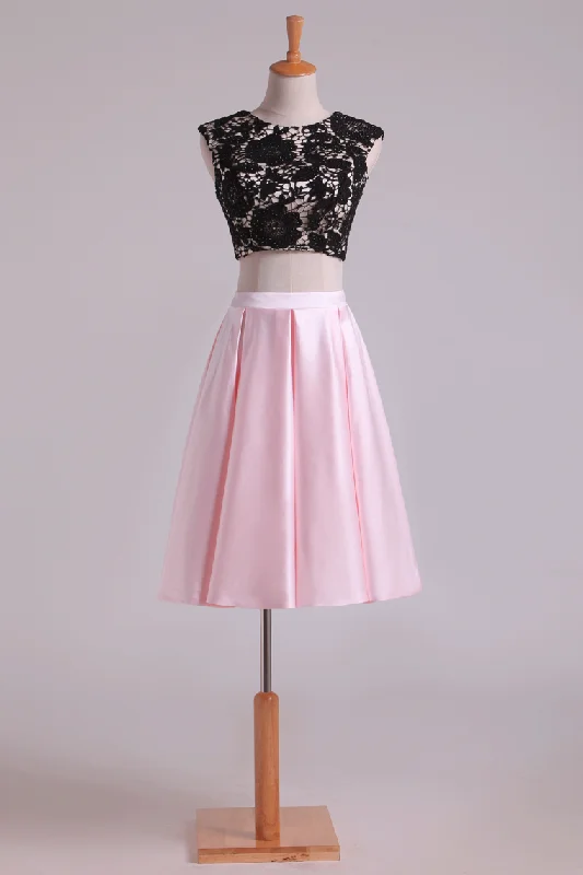 2024 Bicolor Prom Dresses Two Pieces Knee Length Backless Satin