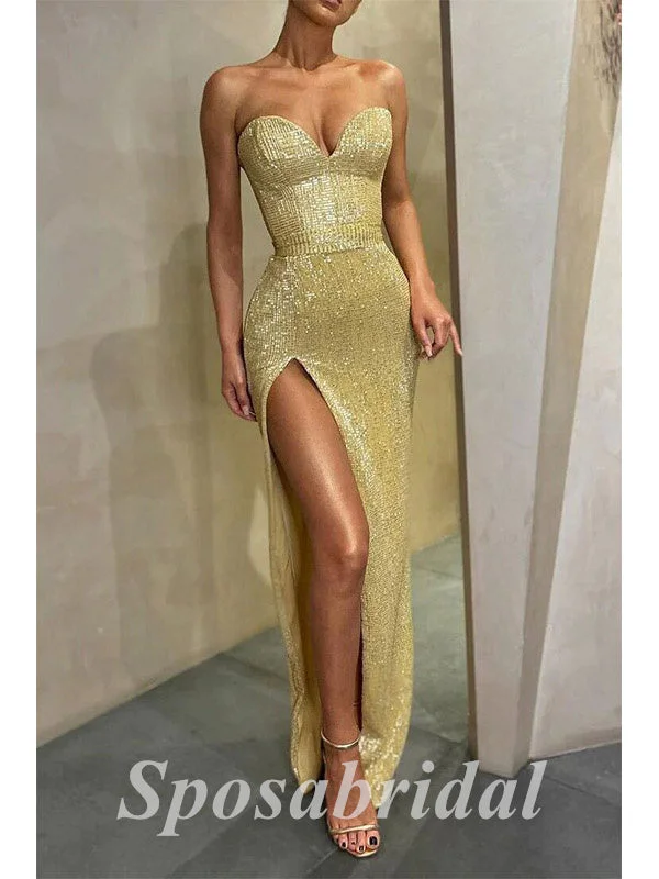 Sexy Sequin Sweetheart V-Neck Sleeveless Side Slit Mermaid Long Prom Dresses, PD3589 Sexy Sequin Sweetheart V-Neck Sleeveless Side Slit Mermaid Long Prom Dresses, PD3589