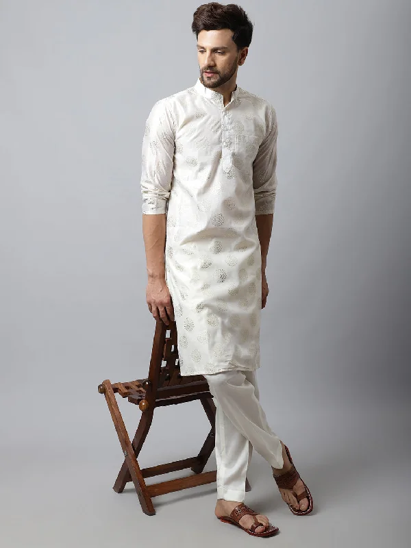 Ivory Foil Chanderi Men Kurta Pajama Couple Matching Dress