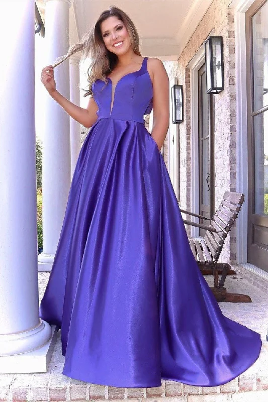 Chic Ball Gown Sleeveless Satin Long Prom Dresses, Long Evening Dress