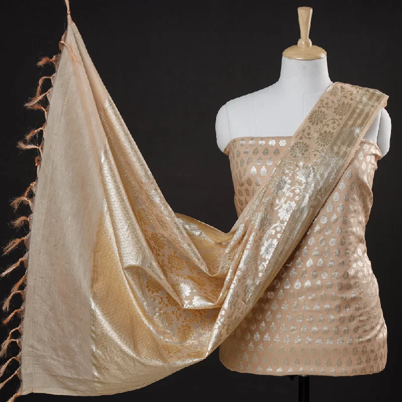 Beige - 2pc Cotton x Viscose Zari Banarasi Dress Material