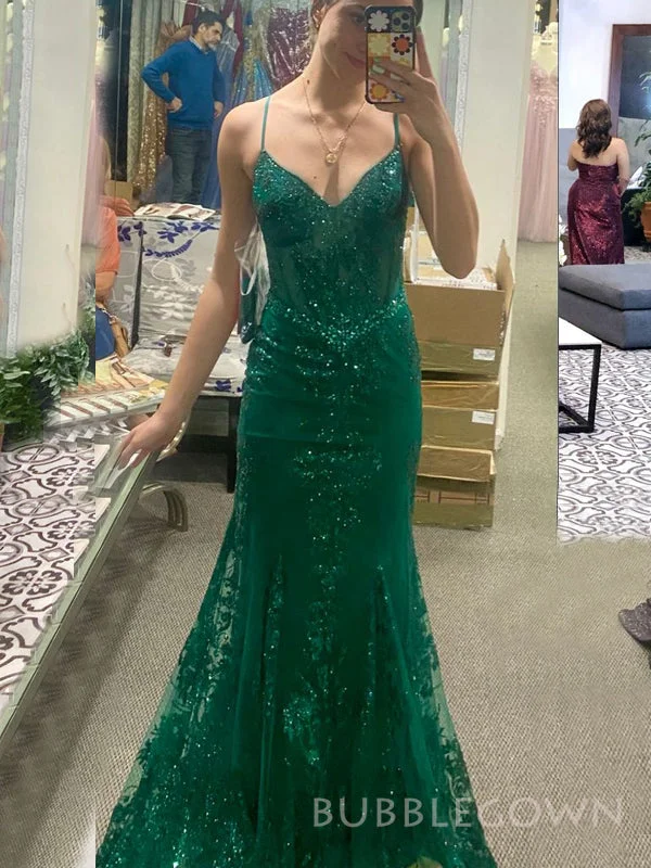 A-line Emerald Green Tulle Appliques Long Evening Prom Dresses, Custom Sparkly Prom Dresses, BGS0258 A-line Emerald Green Tulle Appliques Long Evening Prom Dresses, Custom Sparkly Prom Dresses, BGS0258