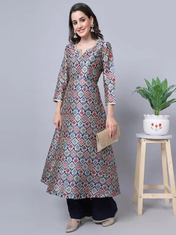 Breezy Blue Moroccan Printed Kurti Couple Matching Dress
