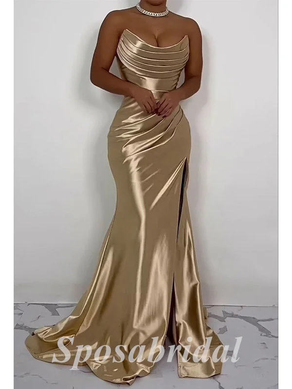 Sexy Elastic Satin Sweetheart Sleeveless Side slit Mermaid Long Prom Dresses, PD3600 Sexy Elastic Satin Sweetheart Sleeveless Side slit Mermaid Long Prom Dresses, PD3600