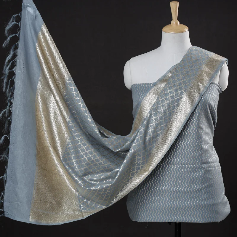 Grey - 2pc Cotton x Viscose Zari Banarasi Dress Material