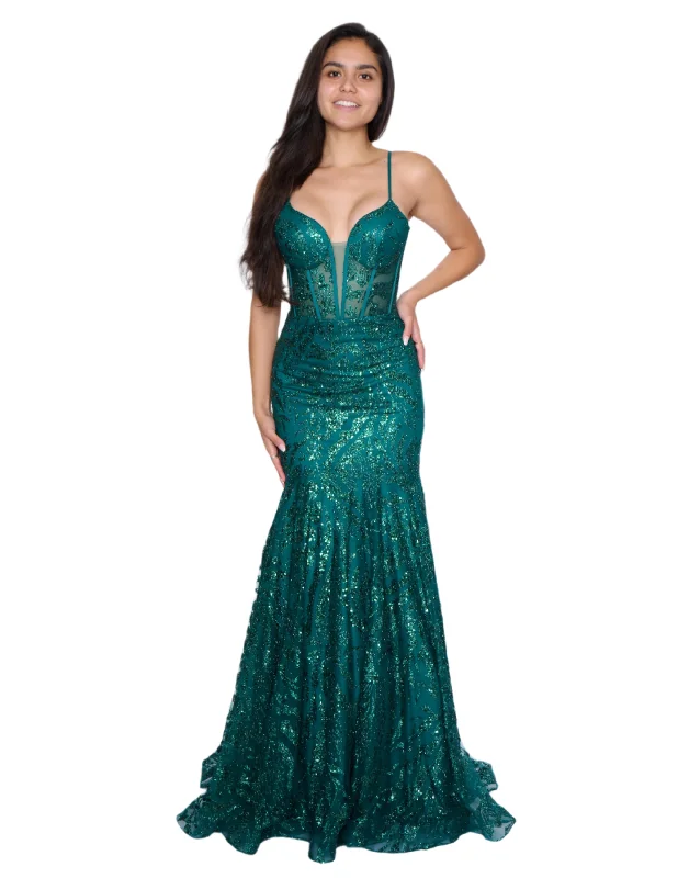 Nina Canacci 3277 Size 14 Green Sheer Corset Mermaid Prom Dress Sequin V Neck Formal Gown Nina Canacci 3277 Size 14 Green Sheer Corset Mermaid Prom Dress Sequin V Neck Formal Gown