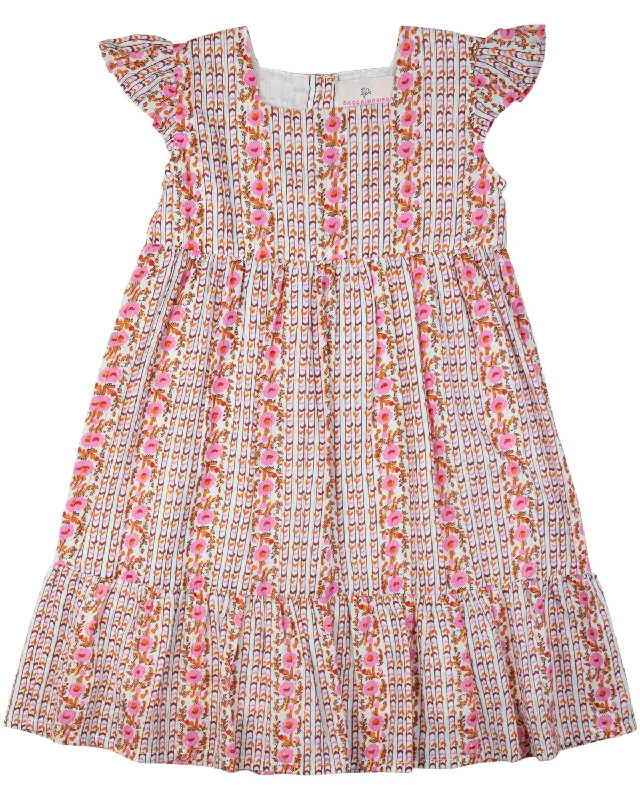 Pink And Red Floral Dress with Gold Lurex