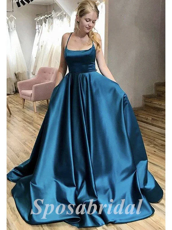 Sexy Soft Satin Spaghetti Straps V-Neck Sleeveless Lace Up A-Line Long Prom Dresses With Pocket, PD3582 Sexy Soft Satin Spaghetti Straps V-Neck Sleeveless Lace Up A-Line Long Prom Dresses With Pocket, PD3582