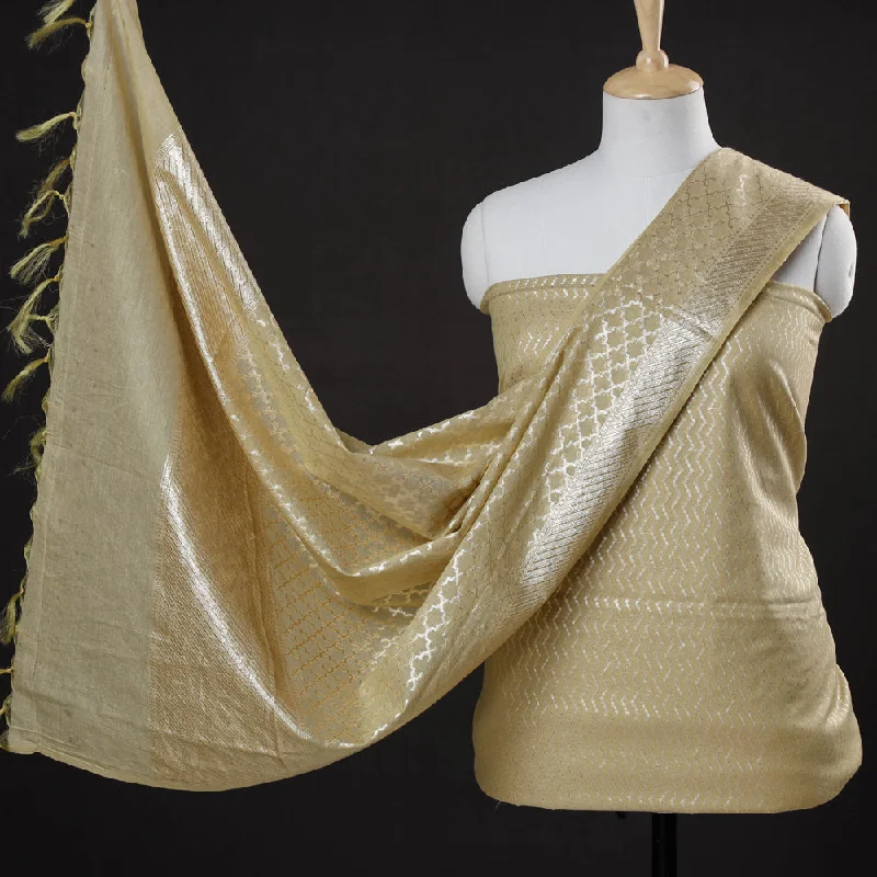 Beige - 2pc Cotton x Viscose Zari Banarasi Dress Material