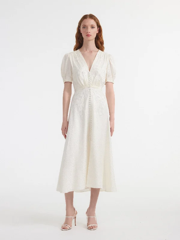 Lea Dress in Ivory Blooms Embroidery