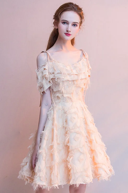 Pink Spaghetti Straps Off-The-Shoulder Zipper Short Prom Dress Homecoming Dress