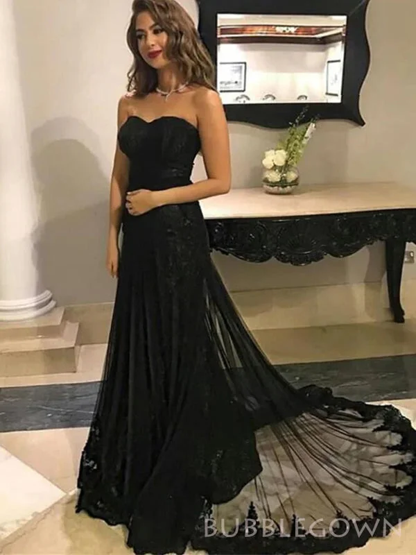 Strapless Black Tulle Appliques Long Evening Prom Dresses, Mermaid Prom Dresses, BGS0289 Strapless Black Tulle Appliques Long Evening Prom Dresses, Mermaid Prom Dresses, BGS0289