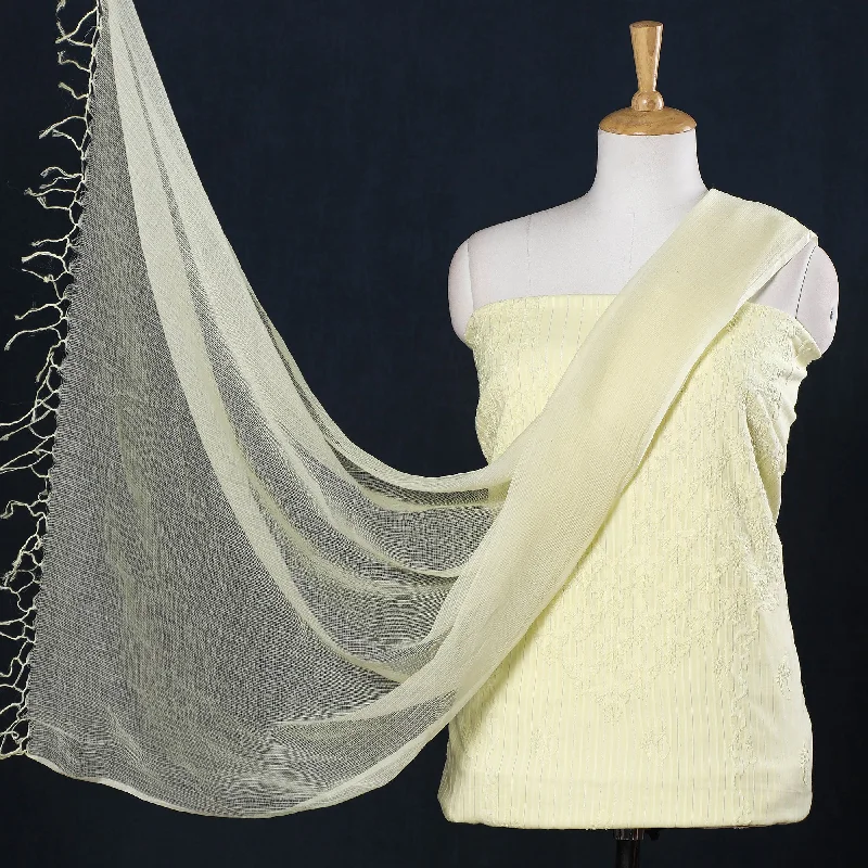 Yellow - 2pc Hand Embroidery Cotton Chikankari Dress Material