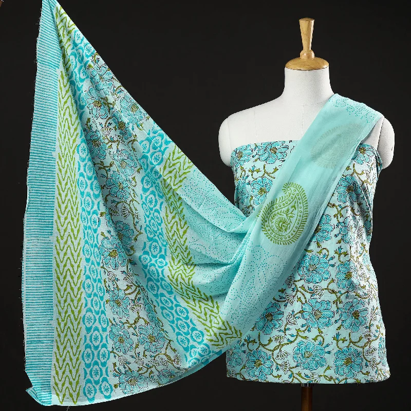 Green - 3pc Cotton Sanganeri Block Print Dress Material 02