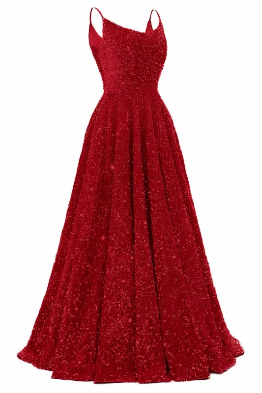A-Line Floor Length Sequined Prom Dress CS0411