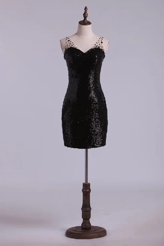 2024 Sexy Prom Dress V Neck Low Back Column Short Bling