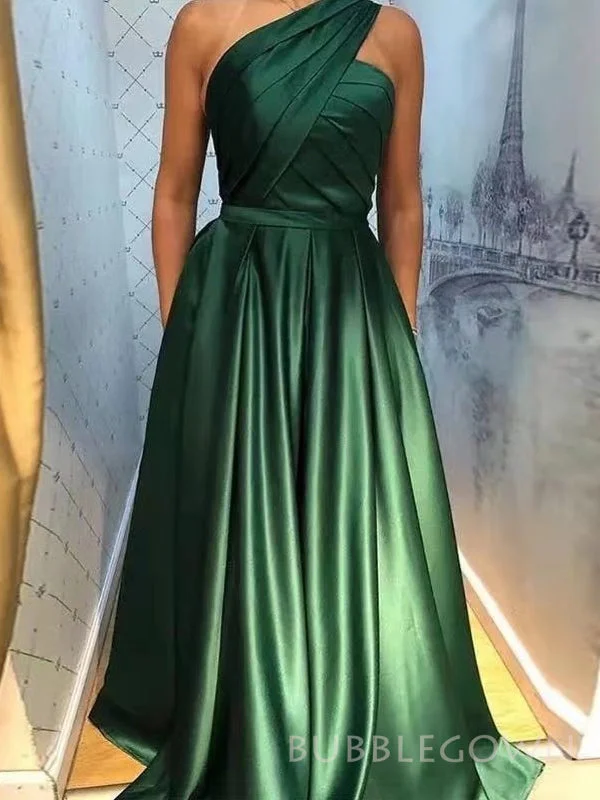 Emerald Satin A-line One Shoulder Long Evening Prom Dresses, Custom Cheap Prom Dresses, BGS0280 Emerald Satin A-line One Shoulder Long Evening Prom Dresses, Custom Cheap Prom Dresses, BGS0280