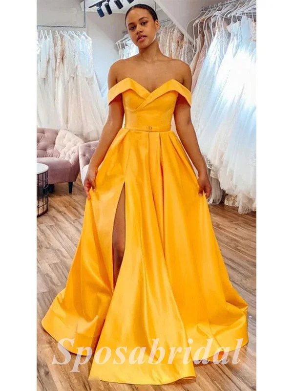 Sexy Satin Off Shoulder V-Neck Sleeveless Side Slit A-Line Long Prom Dresses, PD3584 Sexy Satin Off Shoulder V-Neck Sleeveless Side Slit A-Line Long Prom Dresses, PD3584
