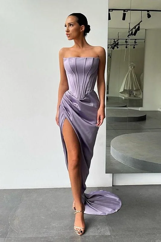 Mermaid Satin Formal dress trapless Long Prom Dress Split Evening Party Gowns
