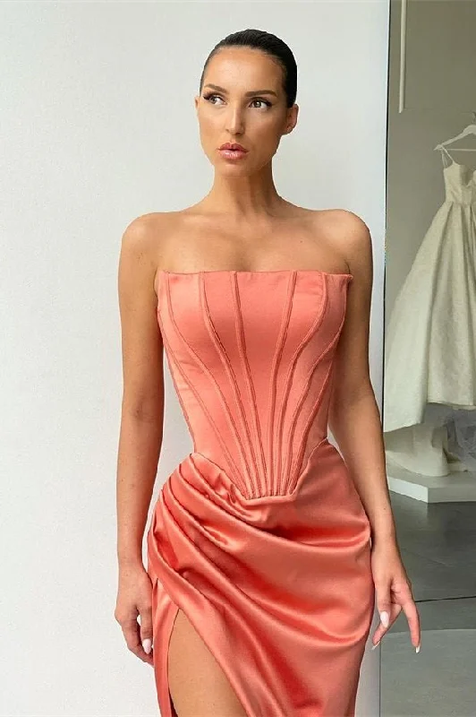 Mermaid Satin Formal dress trapless Long Prom Dress Split Evening Party Gowns
