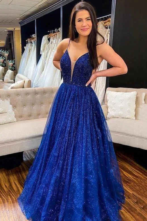 School Party Gown Royal Blue Pageant Dresses Sparkling A Line Deep Evening Dress V Neck Prom Dress School Party Gown Royal Blue Pageant Dresses Sparkling A Line Deep Evening Dress V Neck Prom Dress
