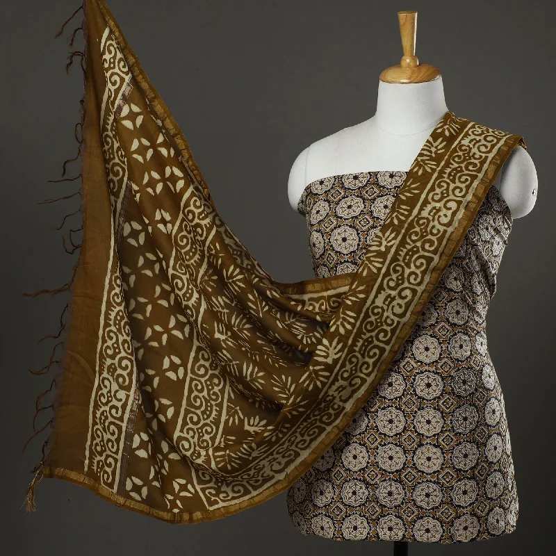 Brown - 2pc Block Printed Cotton Bagru Dress Material 39