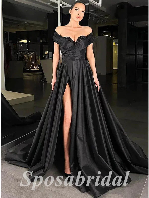 Sexy Satin And Sequin Off Shoulder V-Neck Side Slit A-Line Long Prom Dresses, PD3615 Sexy Satin And Sequin Off Shoulder V-Neck Side Slit A-Line Long Prom Dresses, PD3615