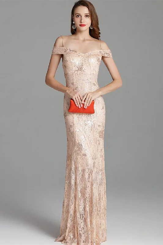 Champagne Mermaid Long Prom Dress with Sequins