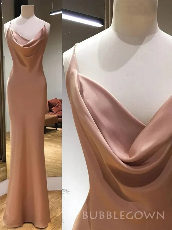Cowl-neck Rose Gold Satin Mermaid Long Evening Prom Dresses, Custom Spaghetti Straps Prom Dresses, BGS0261 Cowl-neck Rose Gold Satin Mermaid Long Evening Prom Dresses, Custom Spaghetti Straps Prom Dresses, BGS0261