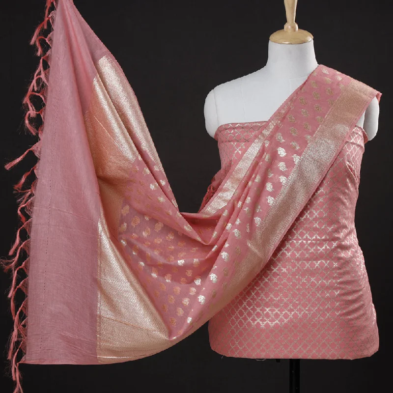 Pink - 2pc Cotton x Viscose Zari Banarasi Dress Material
