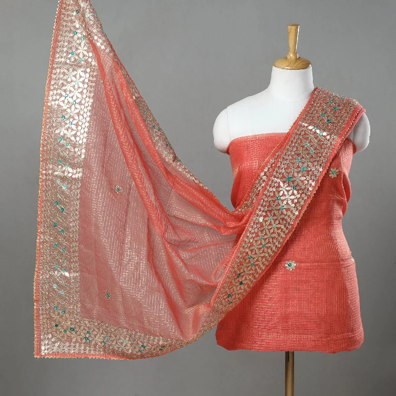 Orange - 3pc Cotton Gota Patti Work Kota Doria Dress Material 04